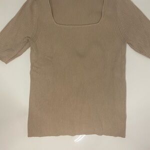 F&F Ribbed Square Neck Short Sleeve Top - Beige Taupe
